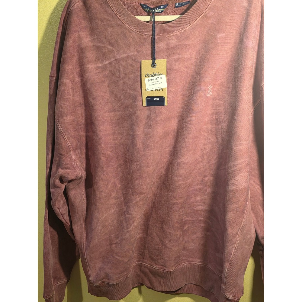 Chubbies The Cozy Rosy Pebble Wash Comfort Crewneck Sweatshirt Mauve Mens Large